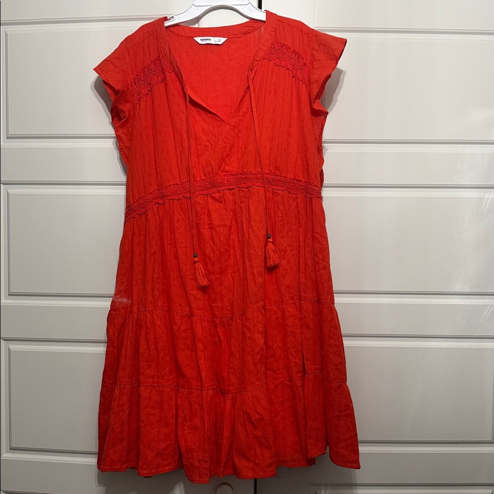 Chic Aloha Orange Midi Dress with Tassel Accents